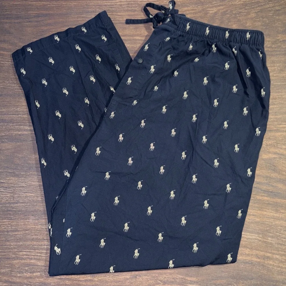 Polo Ralph Lauren Men's 1X Navy Blue All Over Pony Logo Pajama Lounge Pants